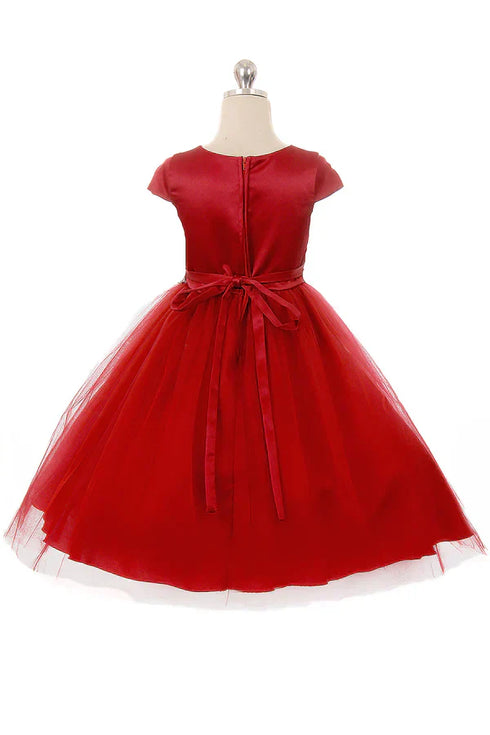 Big Girls Cap Sleeve Waistline Trim Satin Tulle Plus Size Dress 16.5-20.5